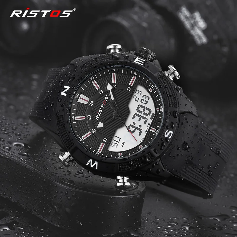 RISTOS мужские спортивные часы с силиконовым ремешком аналоговые наручные