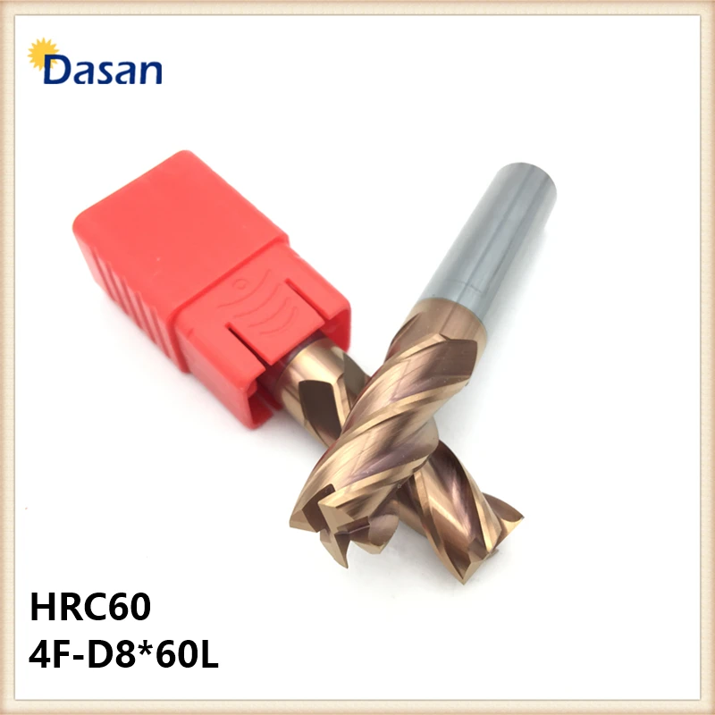 Концевая фреза HRC60 4F D8 * 60L твердосплавные плоские спиральные фрезы с прямым