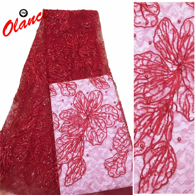 

Soft material Pure color embroidered graceful flowers with same color beads dress fabric ADP77 French Tulle Lace Fabric