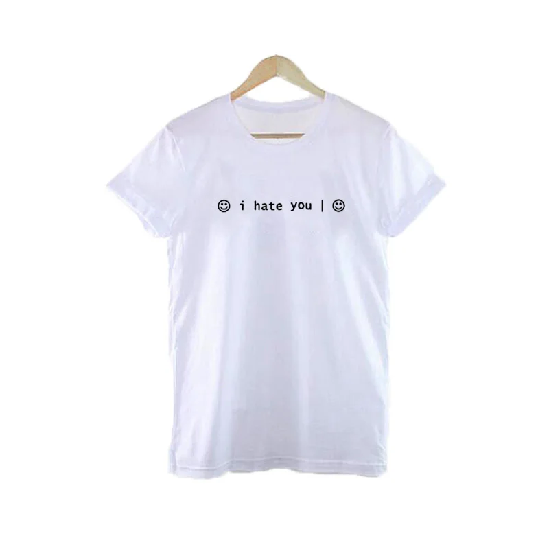 

Women Clothes Fashion Casual Tops I Hate You Smiley Face T-shirt Tumblr Clothing Funny Tee Shirt Femme Harajuku Punk T Shirt