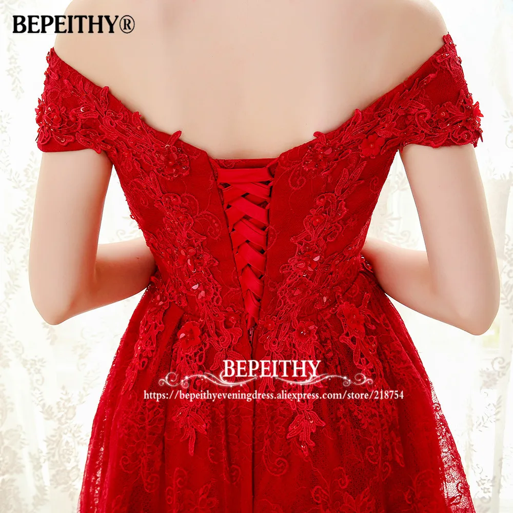 BEPEITHY с открытыми плечами короткими рукавами и кружевами вечернее платье