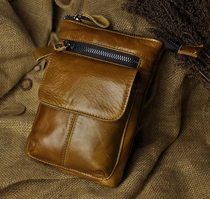 Brown Натуральная кожа Для мужчин многофункциональный дизайн маленький Crossbody одно плечо мешок моды Пояс Сумка портсигар 611-18bu - Цвет: Brown