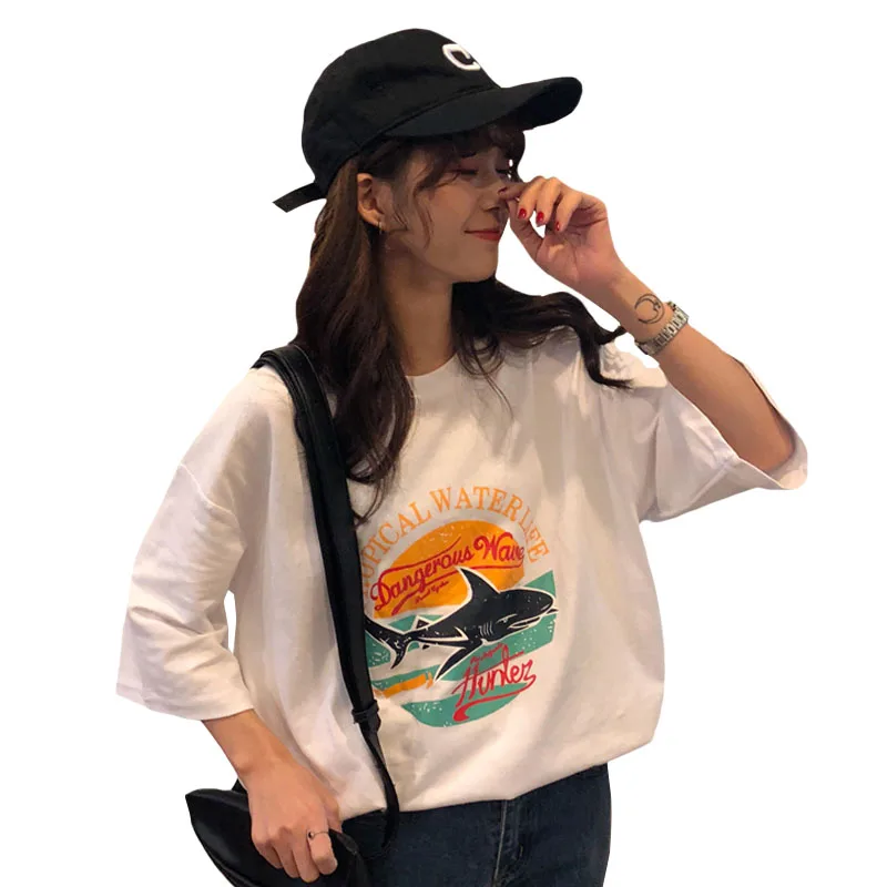 YouGeMan женская футболка 2019 корейский Ulzzang Harajuku Топ для женщин s мультфильм печатных