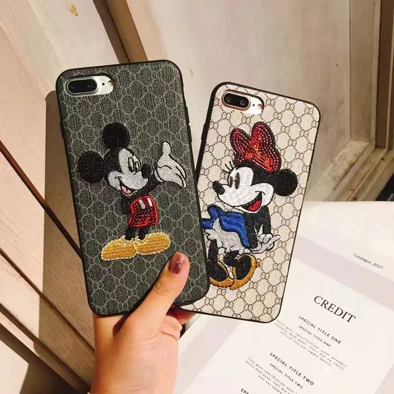 Роскошные X чехол для телефона Apple Iphone 7 8 6 плюс Вышитые Cute Микки и Минни Маус Мышь
