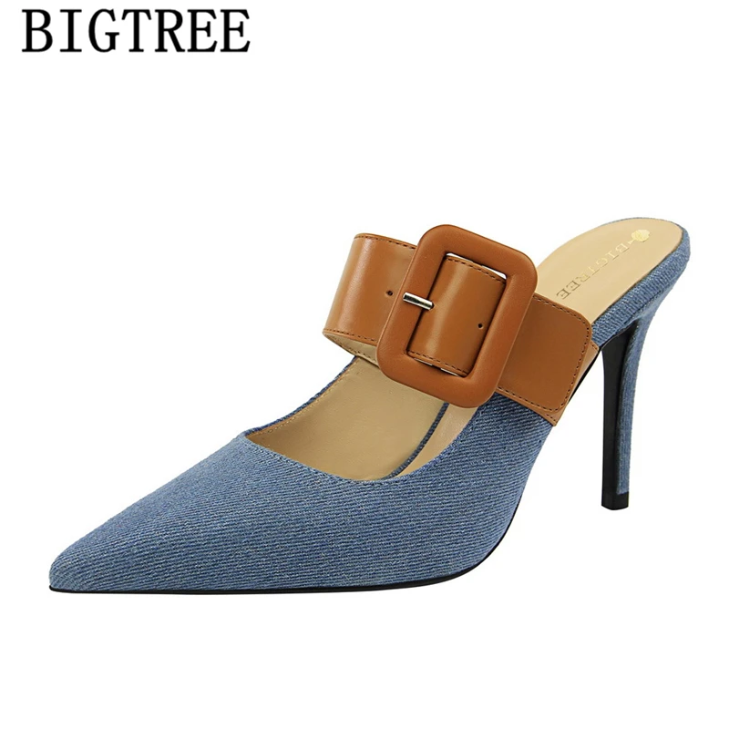 С Острым носком Обувь на высоком каблуке Bigtree обувь туфли без пяток высоких