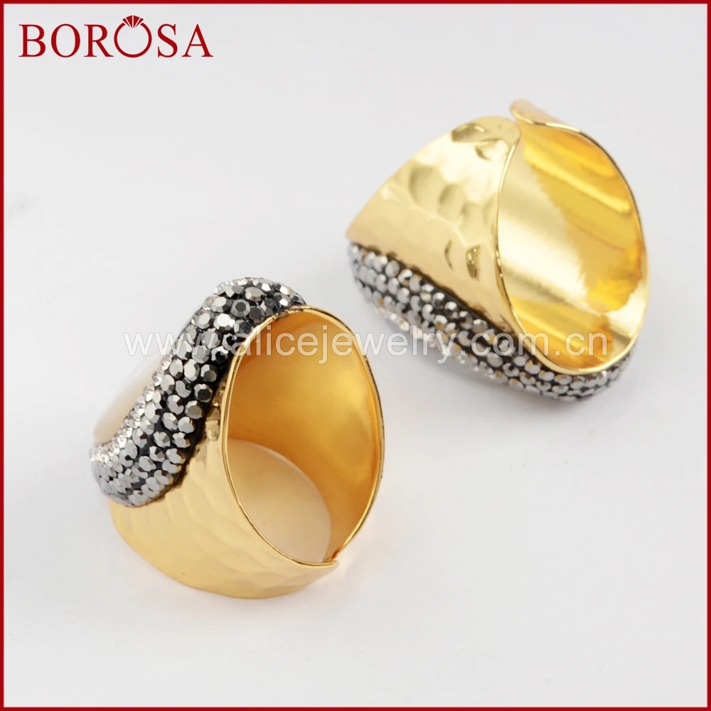 BOROSA Wholesale New Fashion 5Pcs Druzy Gold Color Rhinestone Pave Drop White Shell Ring JAB930 | Украшения и аксессуары