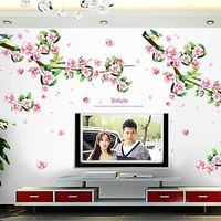 sweet romance the picture plum blossom bedroom tv setting sofa peach stickers can remove waterproof landscape photo wall 2021
