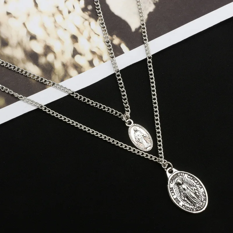 VGDS 2018 New Arrived Creative Double Chains Lucky Virgin Mary Pendant Necklaces Zinc Alloy Simple Fashion Men Women | Украшения и