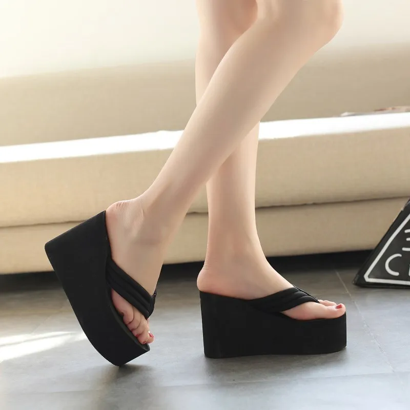 11CM Women Flip Flop Wedges Heels Summer Sandals Slippers Woman Shoes Women Beach Wedges Shoe Light Bottom Platform Handmad35-41