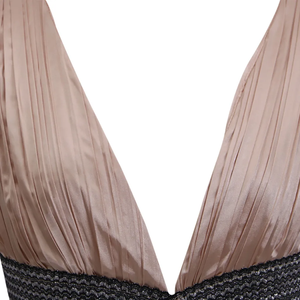 Золотое шифоновое платье, Vestidos De Fiesta De Noche Corto, женское сексуальное платье с глубоким v-образным вырезом без рукавов, длинное платье Z4