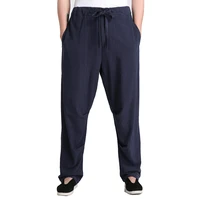 g like men spring pure color cotton linen pocket trousers martial arts formal breathable pants