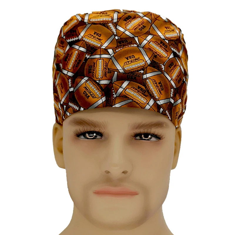 Коричневый Больничные Новые Медицинские шапочки хлопковая мочалка шапки для женщин и мужчин печать Tieback эластичные секции хирургические шапки головные уборы для животных шляпа - Цвет: Коричневый