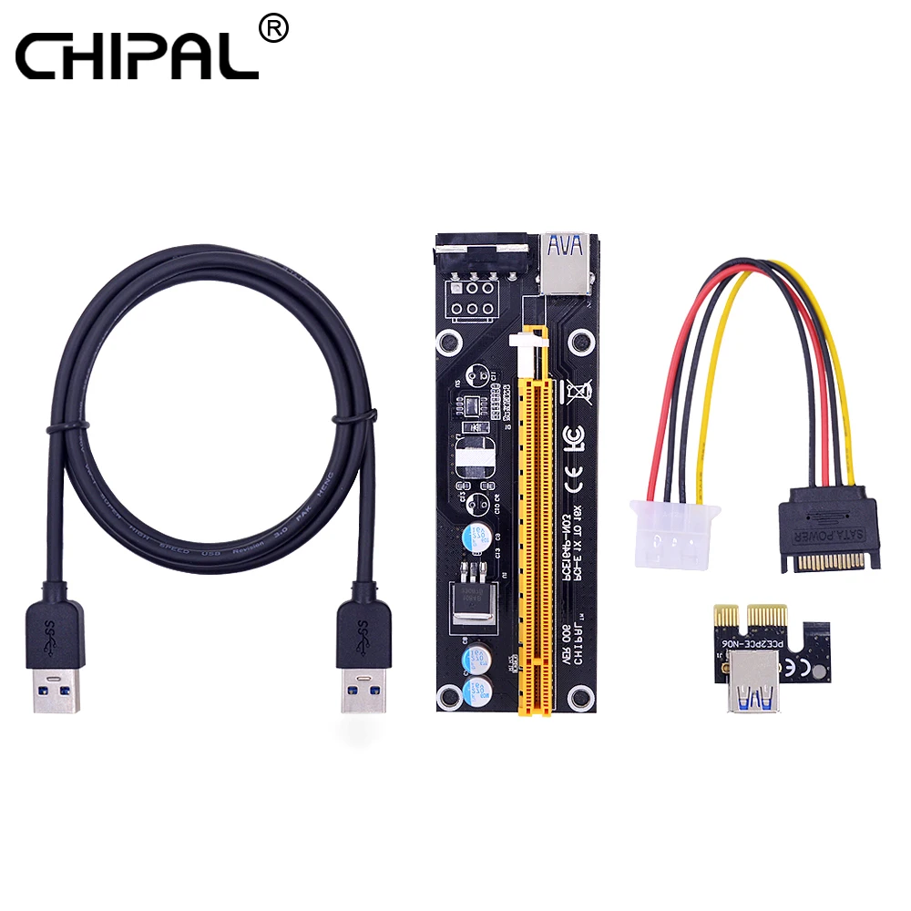 CHIPAL VER006 100 см PCI E 1X до 16X карта расширения PCIe удлинитель + USB 3 0 кабель/SATA к 4Pin шнур