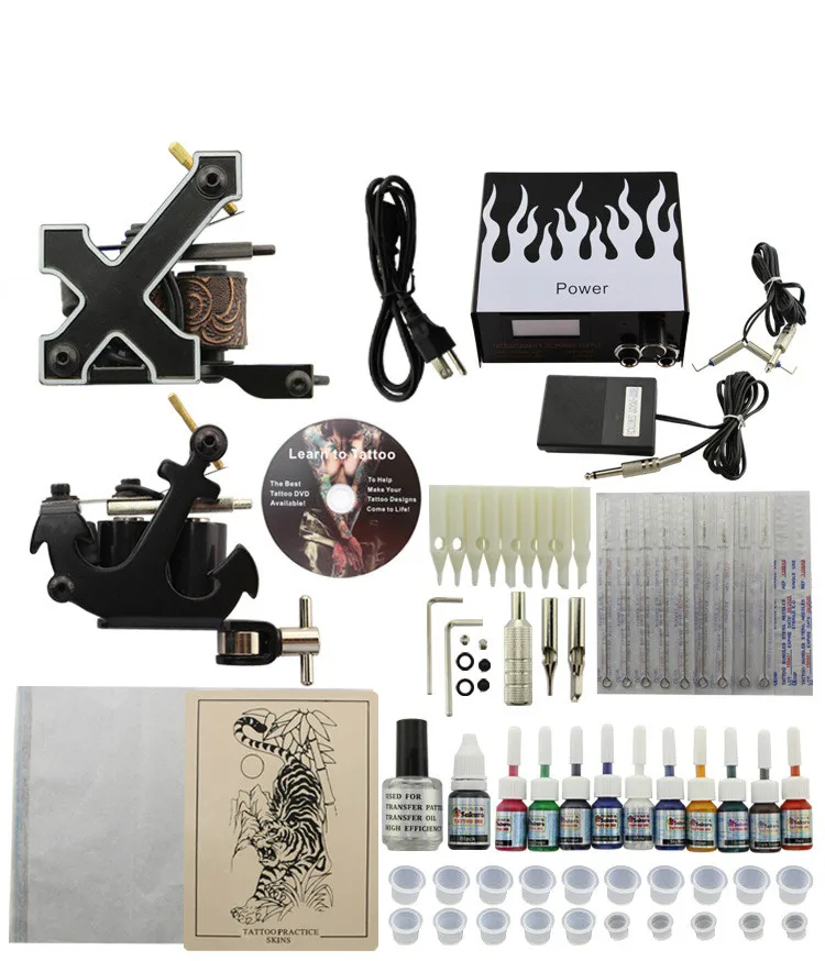 

Professional Tattoo Kit 2 Guns Machines 10 Ink Sets Power Supply