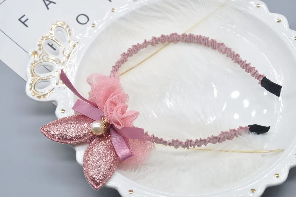 

Boutique 10pcs Fashion Glitter Rabbit Ears Hairbands Solid Lace Floral Animal Ears Bowknot Hard Headbands Princess Headwear