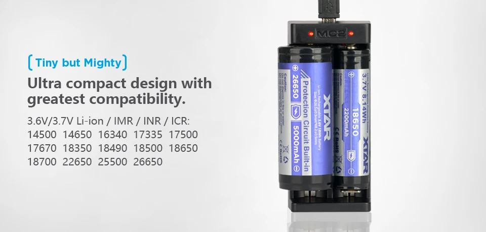 XTAR MC2 мини-usb литий-ионный Батарея Зарядное устройство Универсальный 3,7 V для 18650 20700 21700 14500 16340 10440 26650 батареи