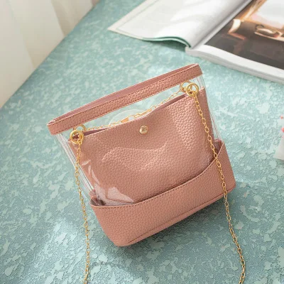pink Прозрачная гелевая сумка для Для женщин из искусственной кожи ПВХ сумка через плечо цепочка дамы Сумки женские мини-сумка Teenahge Rirls - Цвет: pink