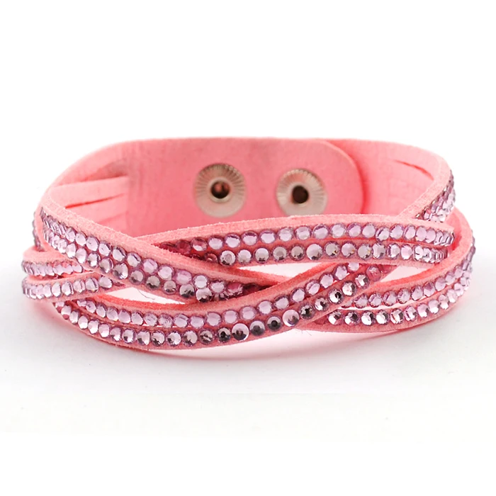 Новые модные ювелирные изделия Хрустальные кожаные браслеты-шармы для женщин