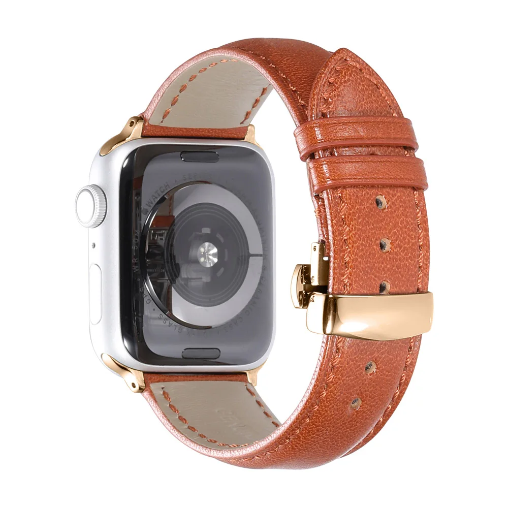 IStrap ремешок из натуральной кожи для Apple Watch 42 мм 38 мм/44 мм 40 мм серия 4 3 2 1 для Apple Watch ремешок iWatch ремешок для часов - Цвет ремешка: Brown brown-Ros gold
