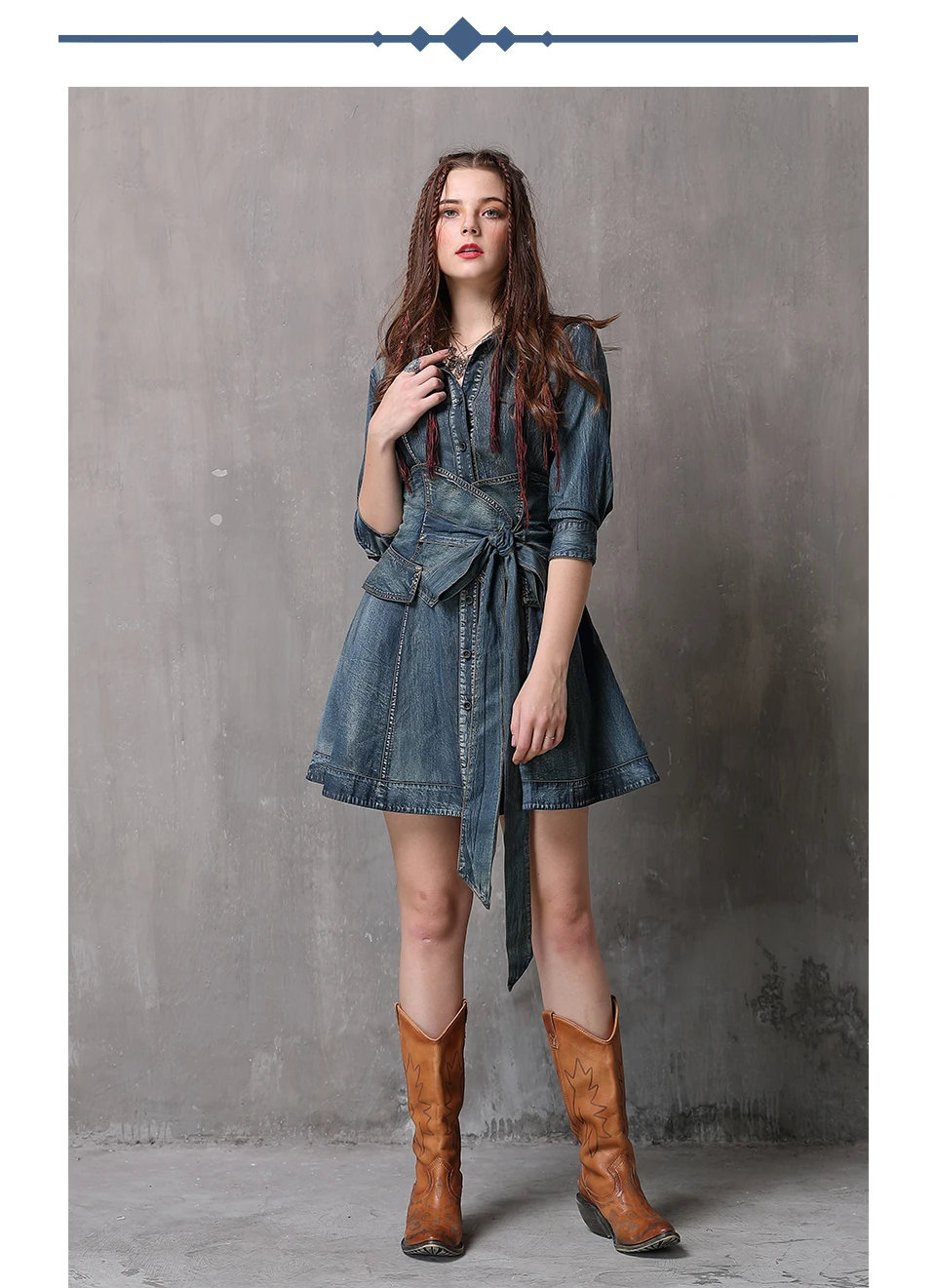 Летнее платье Yuzi. may-boho новые джинсовые платья с отложным воротником трапециевидной формы однобортный рукав три четверти Vestios A82085