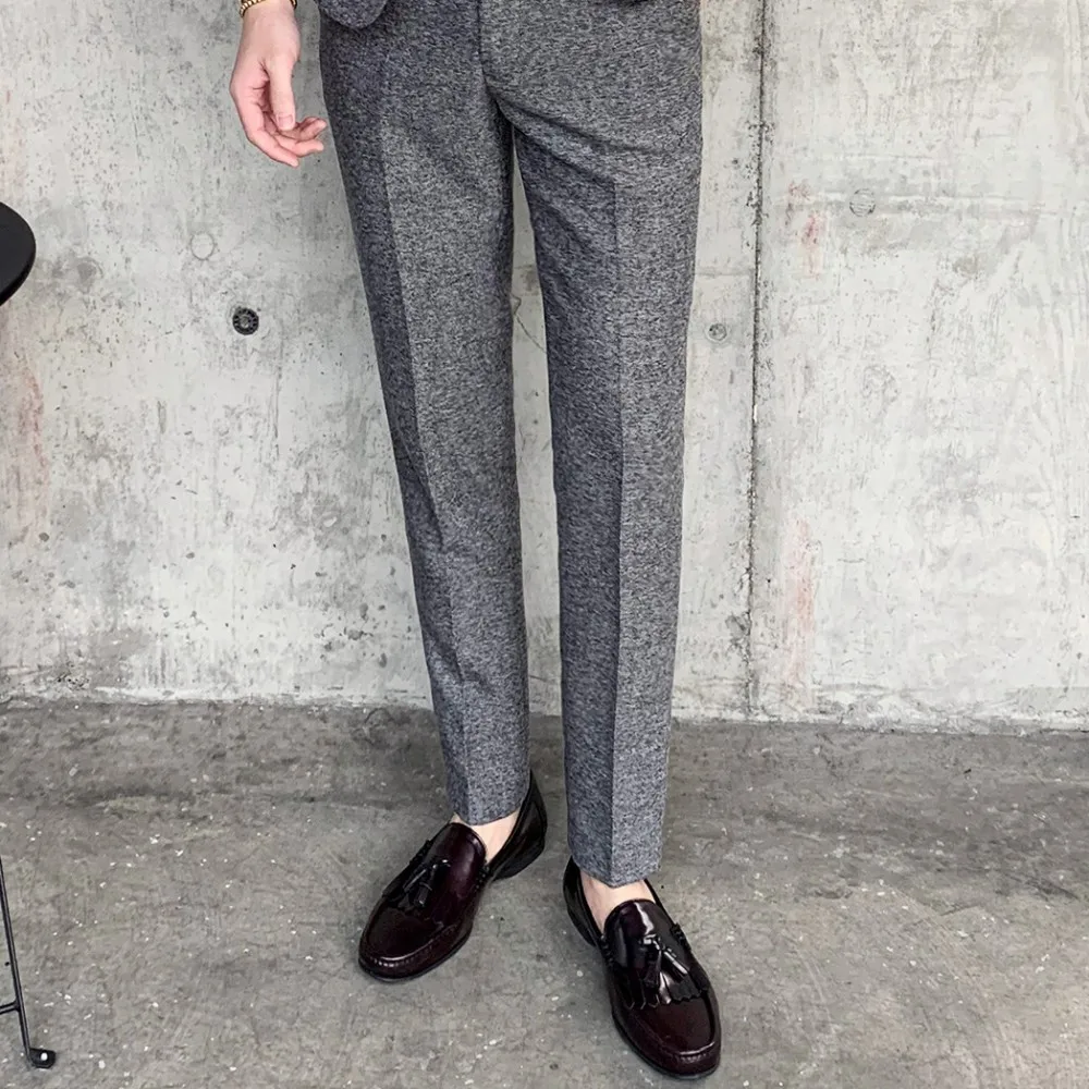 Gray Pant Коричневый Дизайнерский Костюм с узором в елочку, мужские вечерние костюмы, смокинг, Свадебные Мужские костюмы для жениха, мужские костюмы, Para Fiesta 6xl - Цвет: Gray Pant