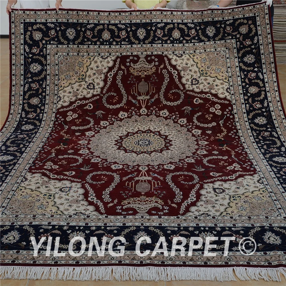 Yilong 8 'x 10' Античный коврик Тебриз красная шерсть искусственная шелк турецкие