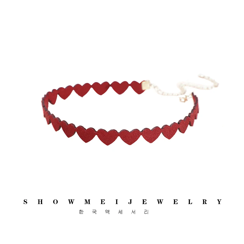 Модное красное кожаное ожерелье чокер в форме сердца замшевый коктейльный