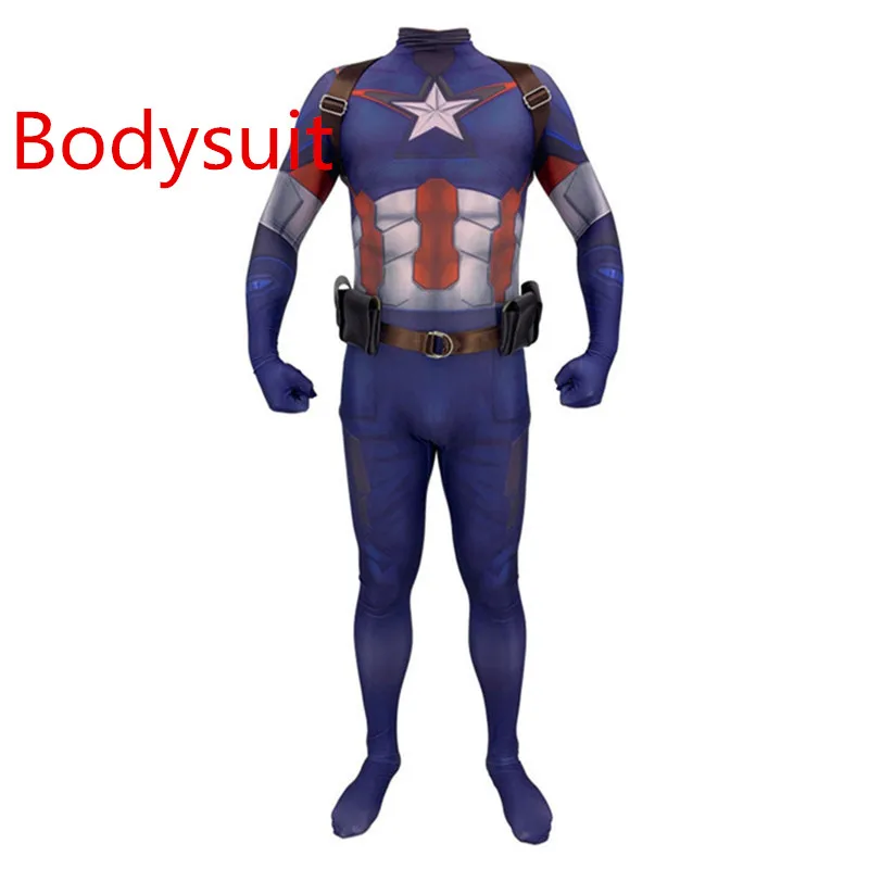 Only Bodysuit Новейший костюм Капитана Америки для косплея, лайкра, спандекс, зентай, боди, комбинезоны с поясом/ремешком для взрослых и детей - Цвет: Only Bodysuit