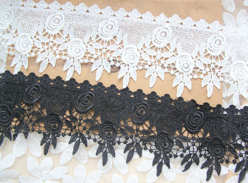 5 ярдов вышивка кружевная отделка Кружевная аппликация белый черный полиэстер