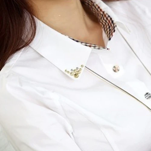 Women Office Career Formal Revit Studded Collar Button Up Blouse OL Shirt Top | Женская одежда