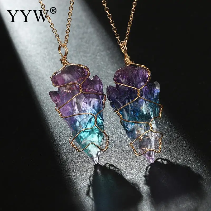 

Classic Semi-Precious Stone Natural Crystal Pillar Big Pendants Antique Copper Wire Wrapped Transparent Quartz Pendant Necklace
