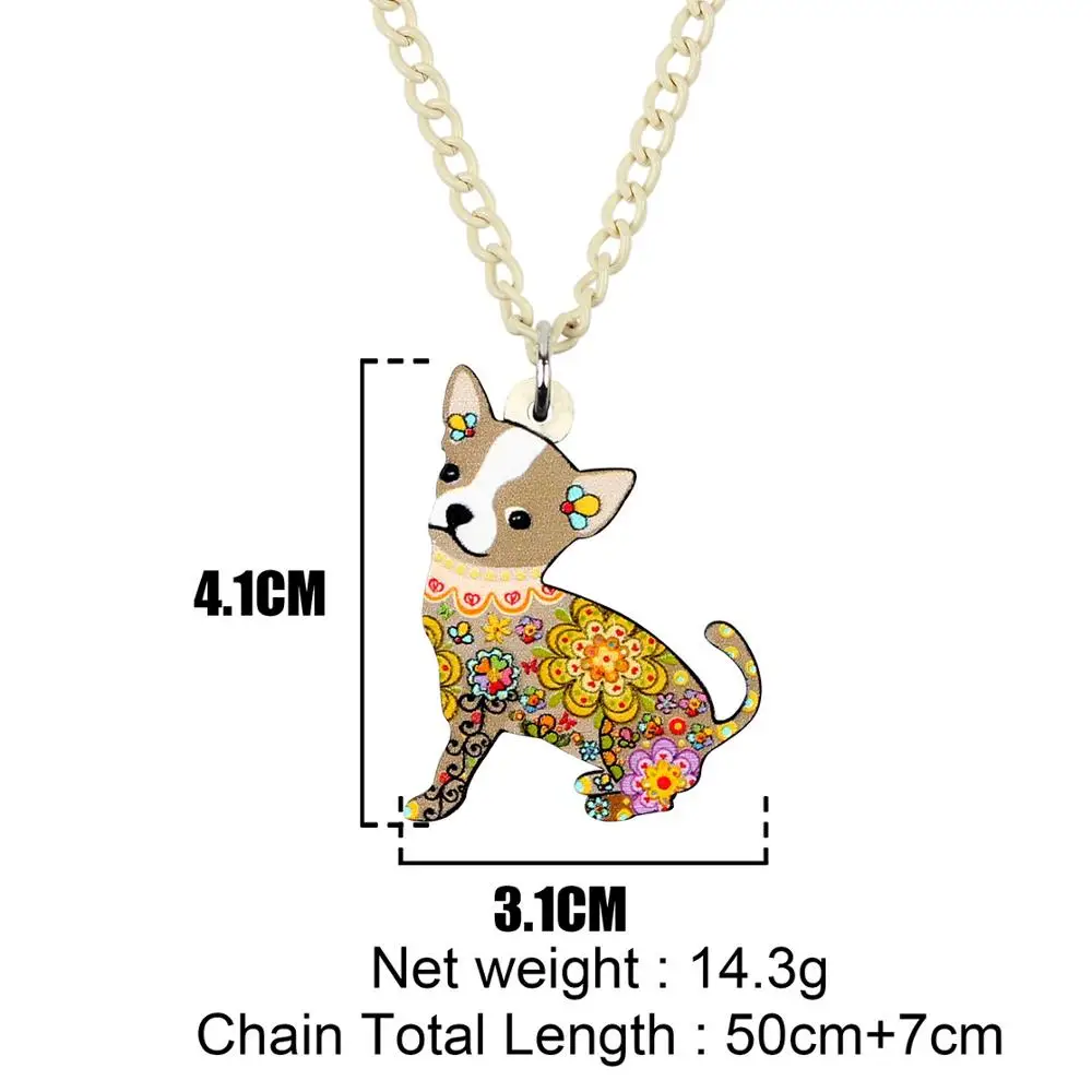 Bonsny акриловое сидячее ожерелье с желтым цветком Чихуахуа подвеска на цепочке