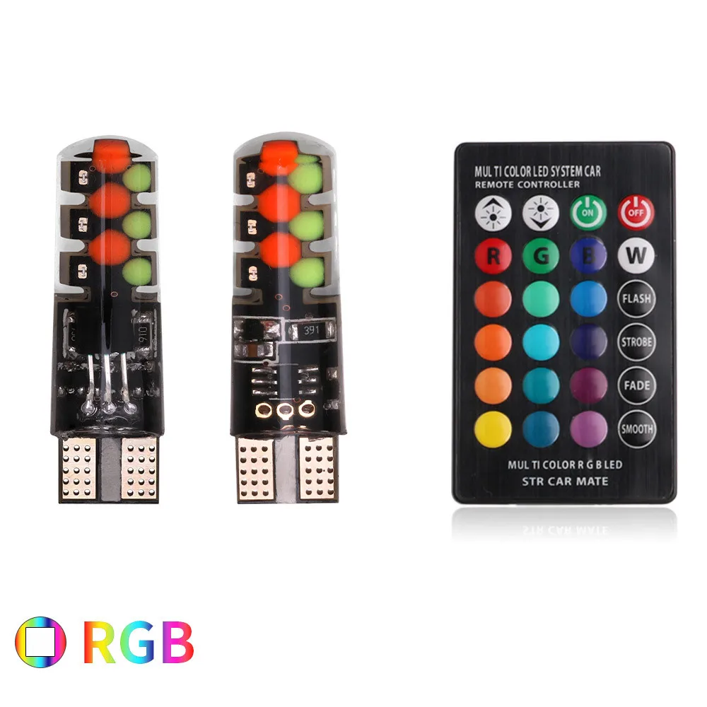2 шт. Универсальный Автомобильный RGB светодиодный 12V T10 COB пульт дистанционного