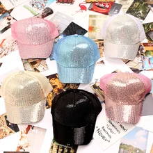 Летняя спортивная шапка Девочки Мальчики Бейсбол Кепки Блестки Bling Hinning сетки бейсболка с возможностью регулировки размера дети Повседневное хип-хоп Кепки LD110
