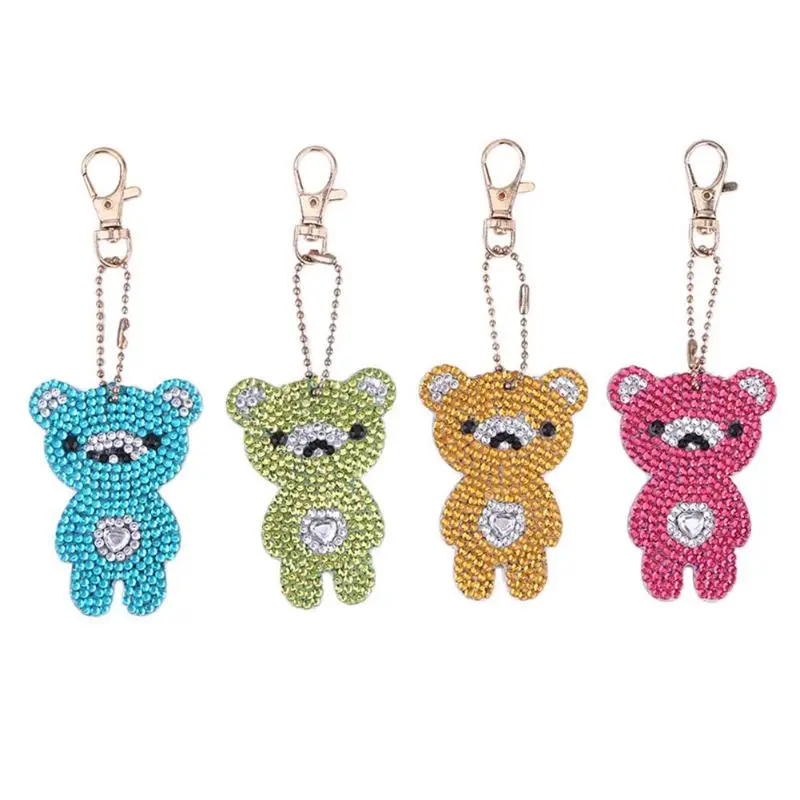 4pcs bear 3/4/5 шт DIY специальные стразы картина брелок мультфильм сова торт Для женщин сумка кулон, кольцо для ключей, держатель для ювелирный брелок для ключей подарки - Цвет: 4pcs bear