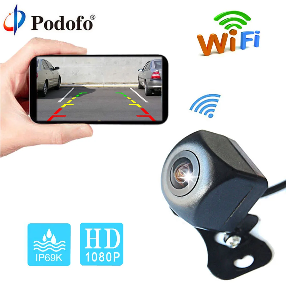 Podofo, водонепроницаемая, HD, 12 В, камера заднего вида, безопасность, Wi-Fi, резервная камера с камерой ночного видения на мобильном устройстве, камера заднего вида