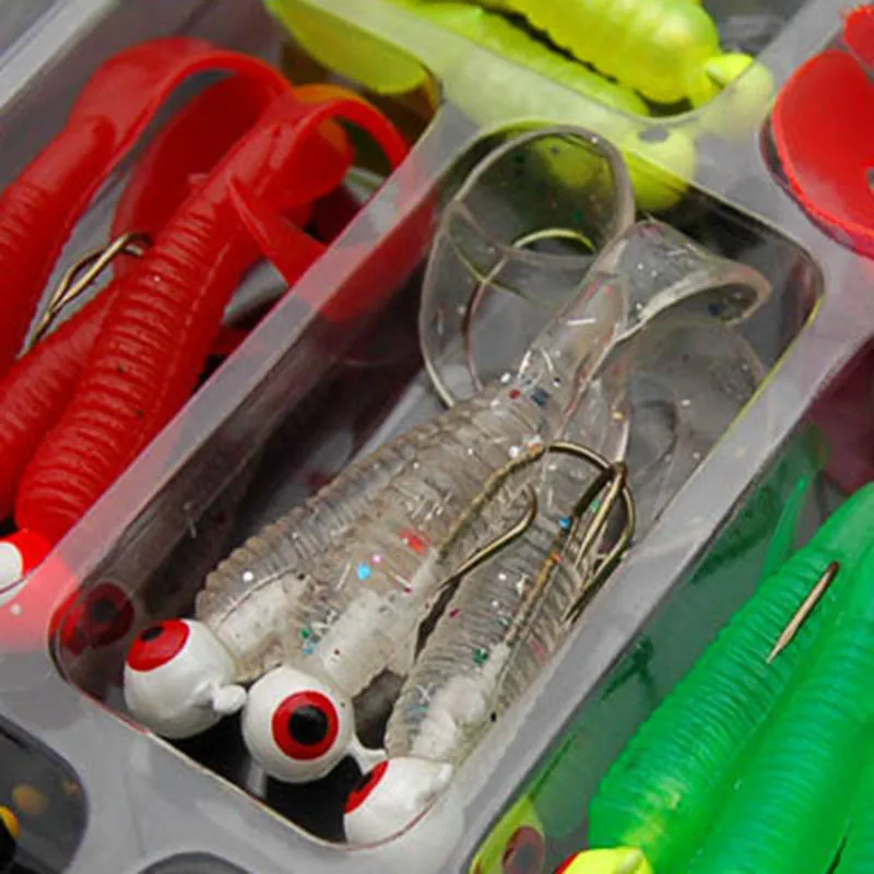 21Pcs/Set Mini Soft Fishing Lure Lead Jig Head Hook Grub Worm Silicone Fish Baits for Ocean Carp FG66 | Спорт и развлечения