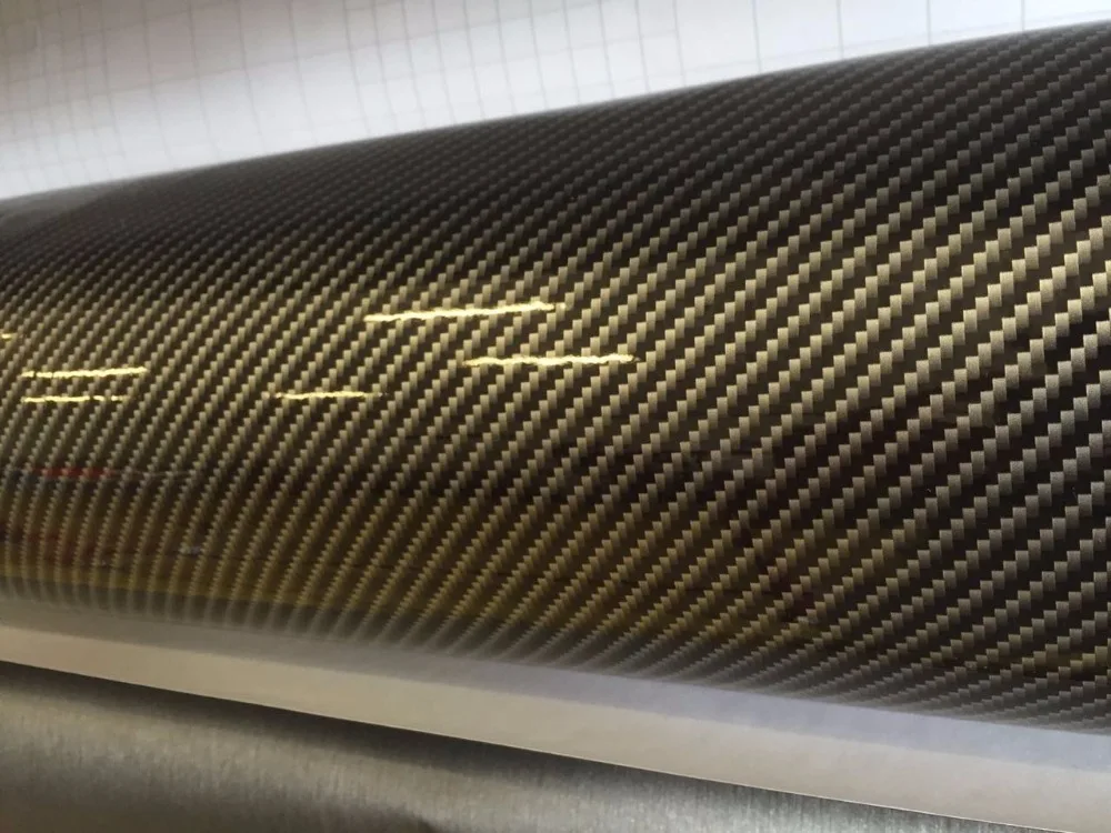 Глянцевая 2D виниловая пленка в рулоне из золотого углеродного волокна с