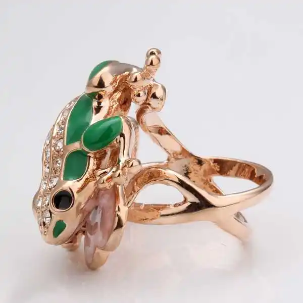 Free shipping 18K GP gold plated ring fashion jewelry nickel free copper rhinestone crystal green frog SMTPR015 | Украшения и