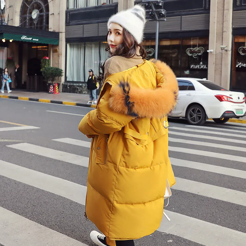 Female Down Jacket 2018 New Korean Long Coats Loose Fashion Fur Collar Hooded White Duck parkas Winter Jackets Women XY767 | Женская