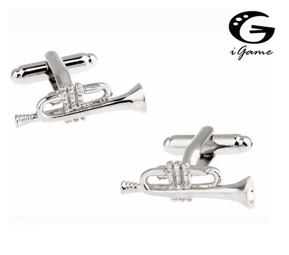 

iGame Men Jewellery Horn Cuff Links Silver Color Copper Musical Tool Design Free Shipping