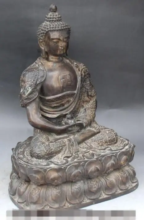 

Free shipping 18" Old Tibet Buddhism Bronze Tathagata Shakyamuni Sakyamuni Buddha Bowl Statue