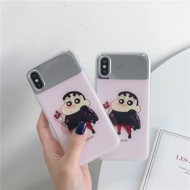 Зеркальный чехол с милым мультяшным принтом Shin-chan IMD белый мягкий для мобильного