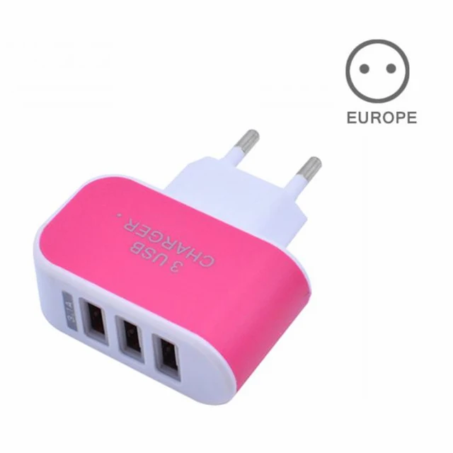 EU-Rose Red Зарядное устройство EU/US с 3 портами USB зарядное устройство для путешествий AC зарядное устройство s адаптер для путешествий аксессуары - Цвет: EU-Rose Red