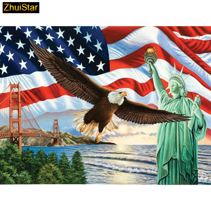 Вышивка с бисером "Орел Свободы" полного квадрата на камне.