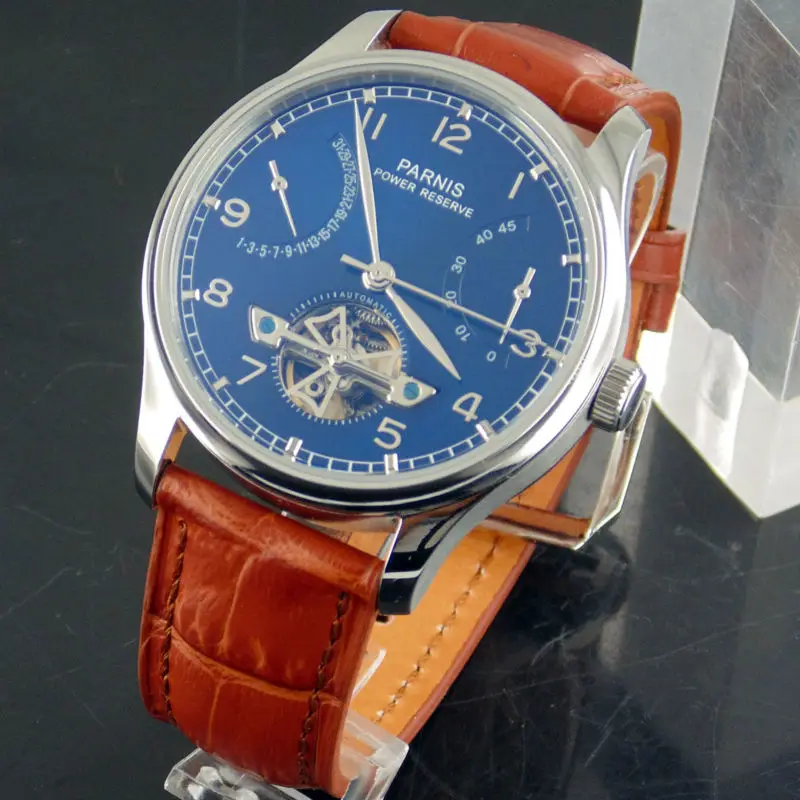 

43mm Parnis blue dial Power Reserve automatic mens watch