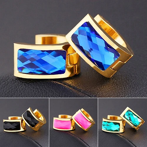 Women's Crystal Golden Tone Ear Studs Hoop Huggie Wedding Party Copper Earrings BD43 | Украшения и аксессуары