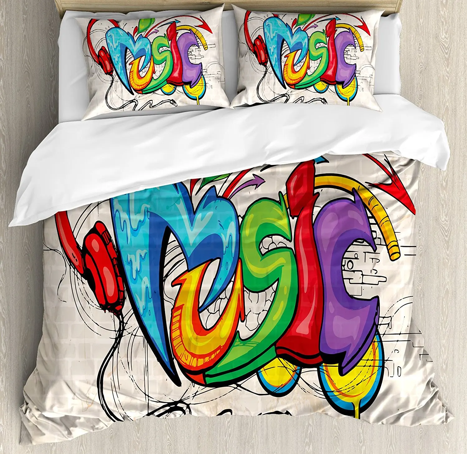 Музыка постельное белье иллюстрация Граффити стиль надписи наушники хип-хоп