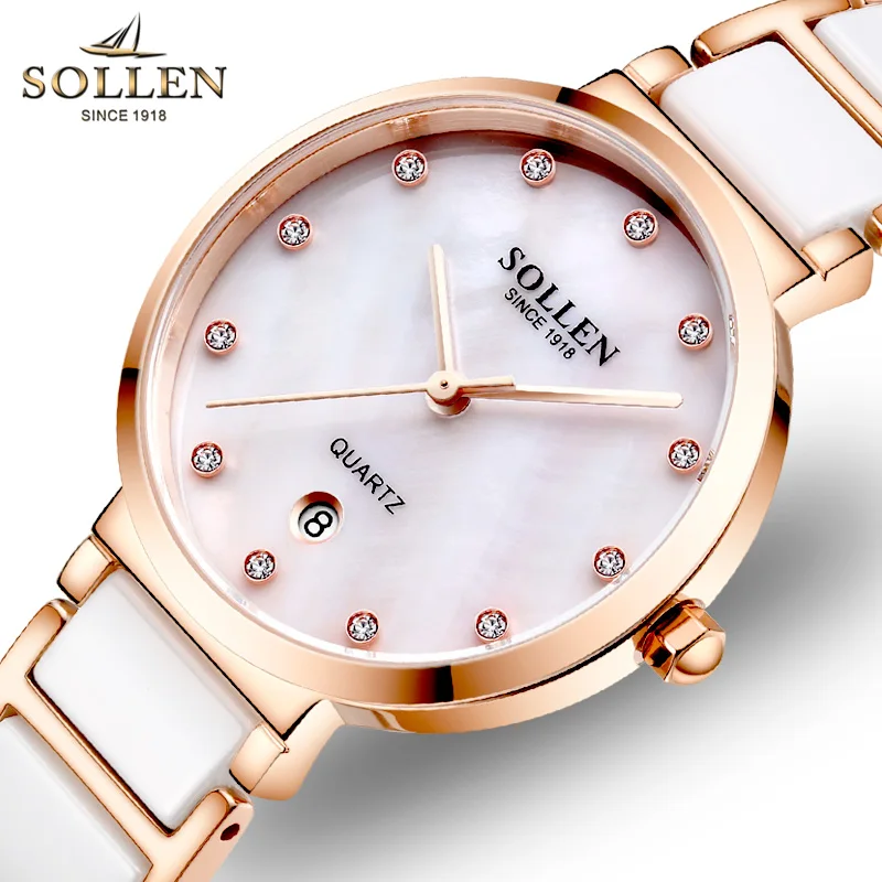 Classic Business Designer Women Ceramic Watches Elegant Lady Crystals Watch Bracelet Wrist watch Calendar Quartz Relogios Femmes