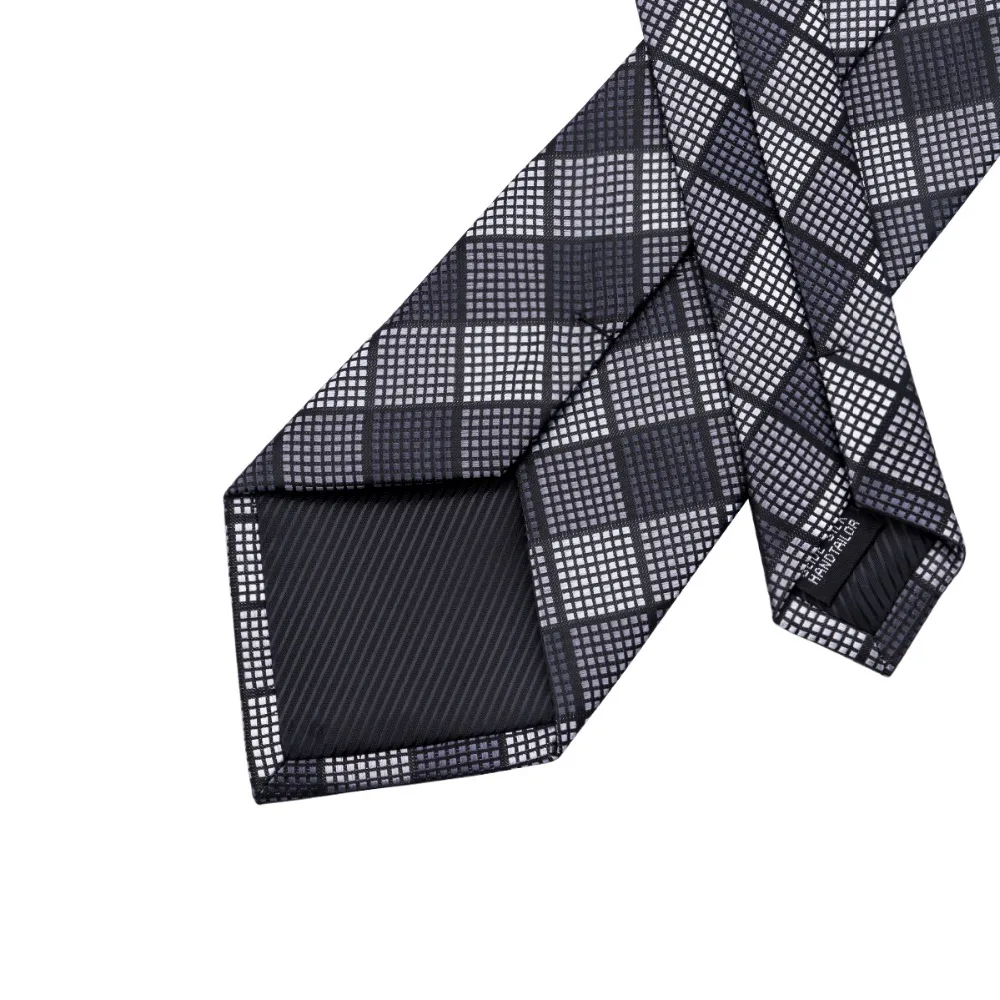 Мужской галстук модный черно-белый клетчатый Шелковый тканевый Hanky Cufflink набор